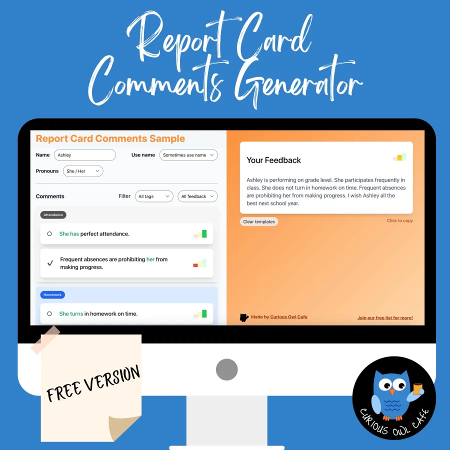 Fifth grade report card comments generator