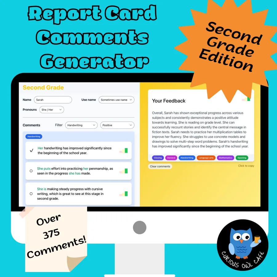 Second grade report card comments generator