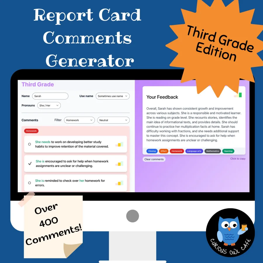 Third grade report card comments generator